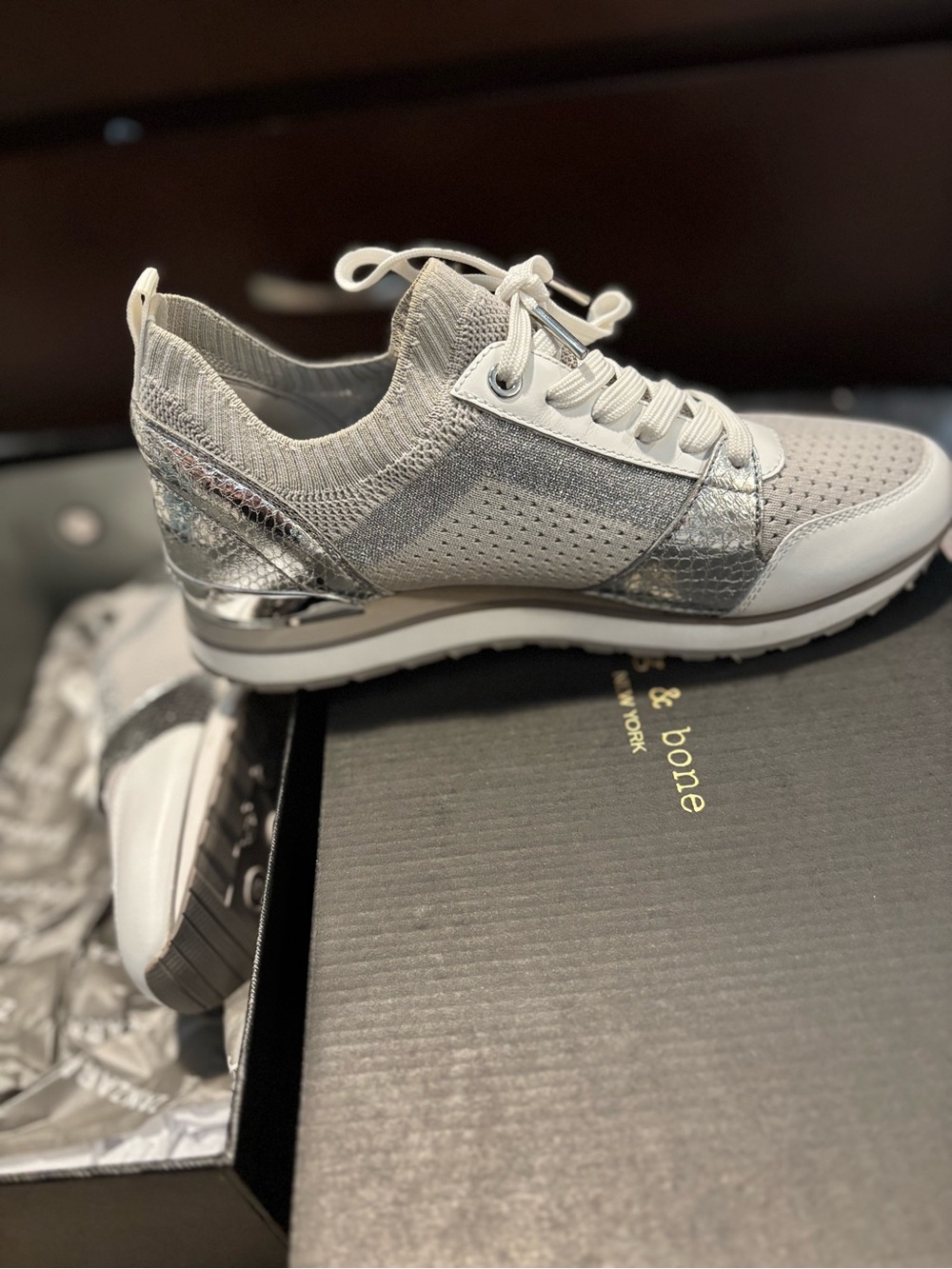 Michael Kors Silver and Light Gray Women's Sneakers - Picture 5 of 7